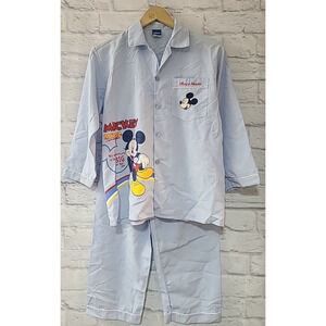 Disney Cool Planet Mickey Mouse Pajama Set Youth XL Light Blue White Sleepwear
